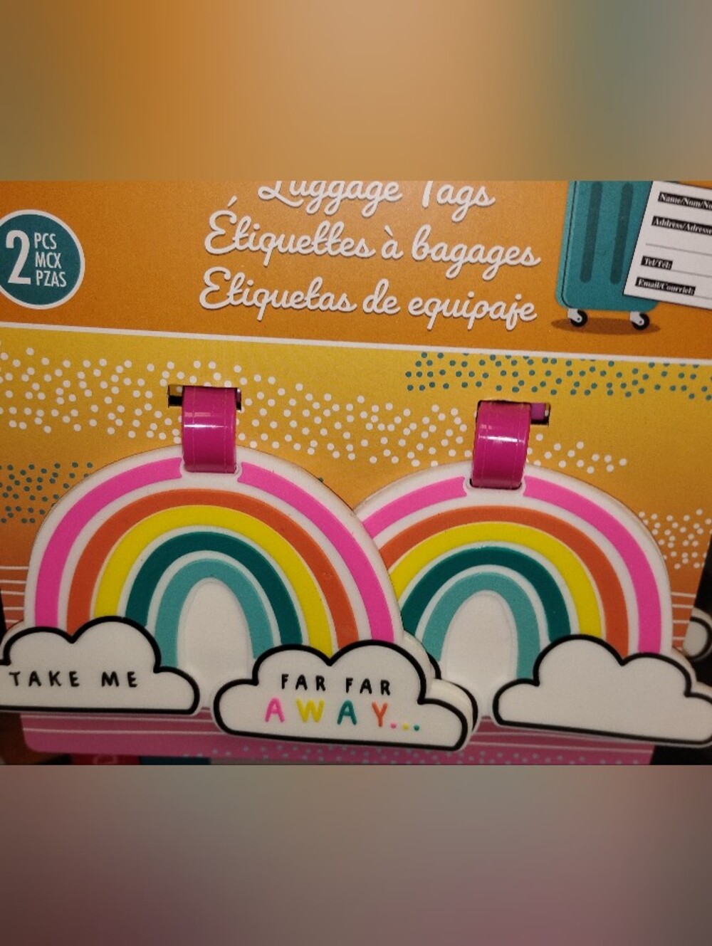 Kids Rainbow Luggage Tags - Pink Strap
